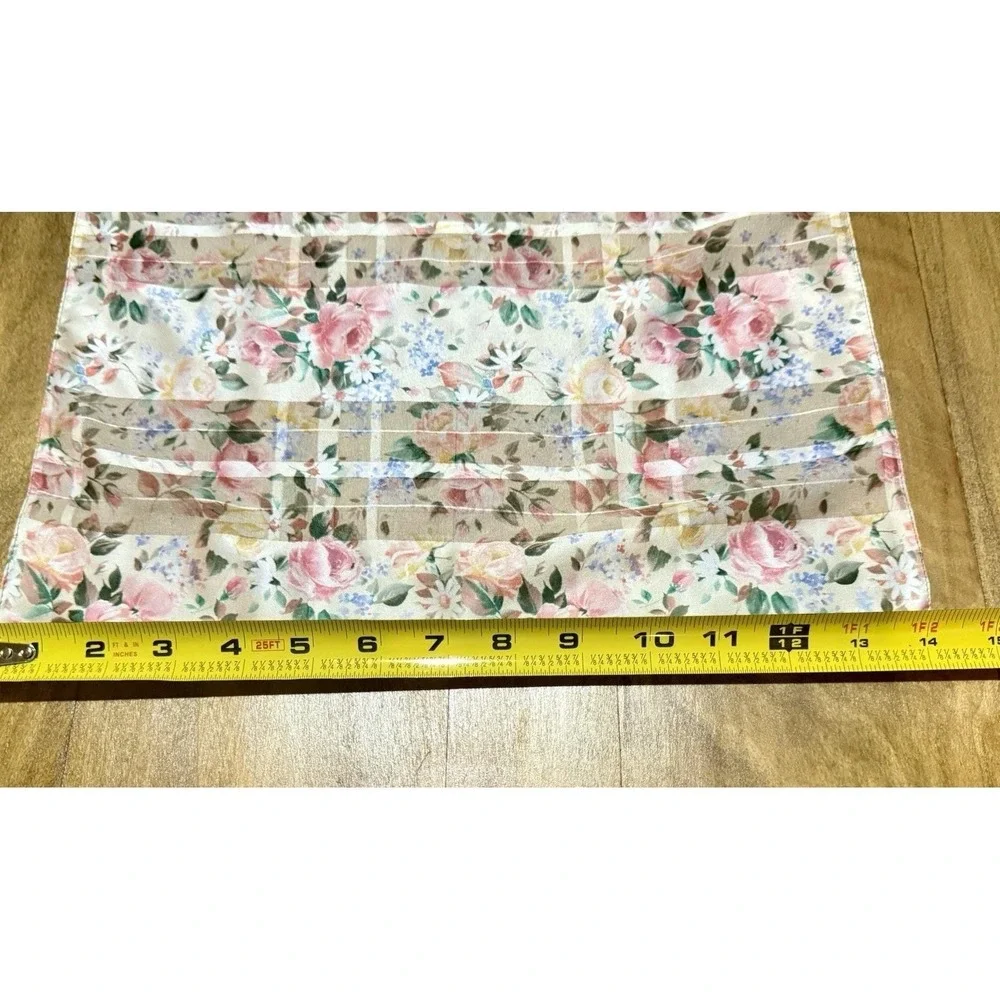 Vintage Silk Feel Floral Scarf Pastel Rose Chintz Sheer Stripe 59
